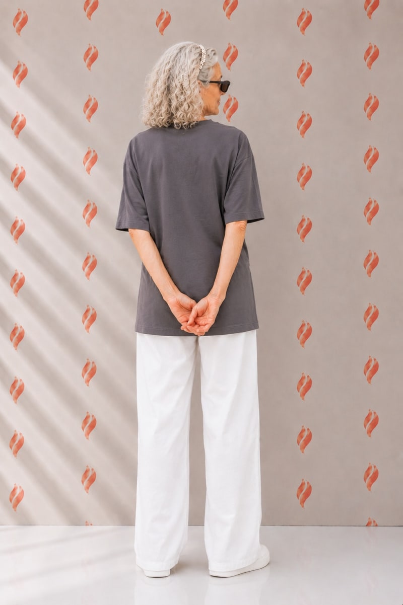 PockMAN Oversized Fit Cotton Classic Round Neck Grey Tshirt - Image 4