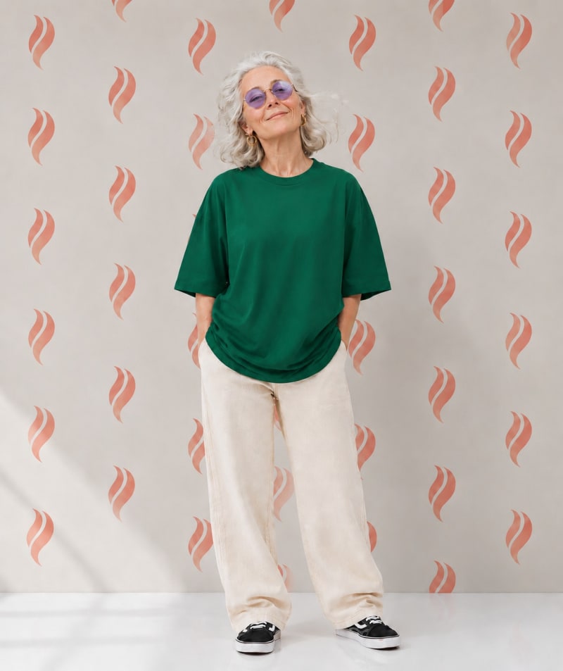 PockMAN Oversized Fit Cotton Classic Round Neck Green Tshirt - Image 3