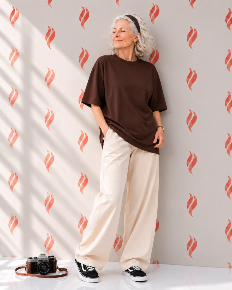PockMAN Oversized Fit Cotton Classic Round Neck Brown Tshirt - Image 3