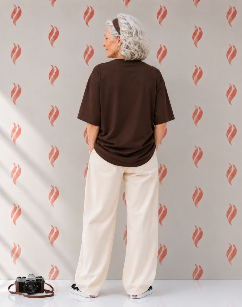 PockMAN Oversized Fit Cotton Classic Round Neck Brown Tshirt - Image 4