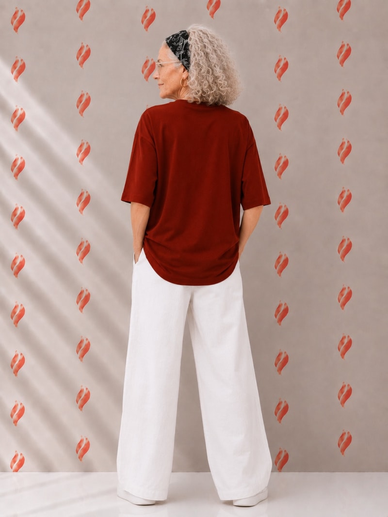 PockMAN Oversized Fit Cotton Classic Round Neck Rust Tshirt - Image 4