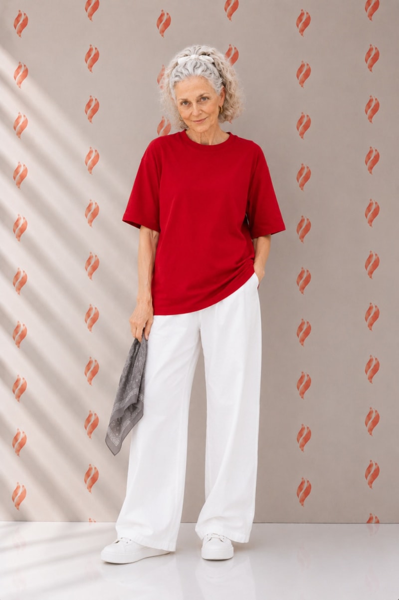 PockMAN Oversized Fit Cotton Classic Round Neck Red Tshirt - Image 3