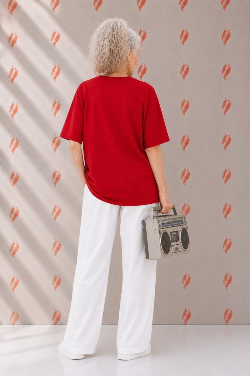 PockMAN Oversized Fit Cotton Classic Round Neck Red Tshirt - Image 5