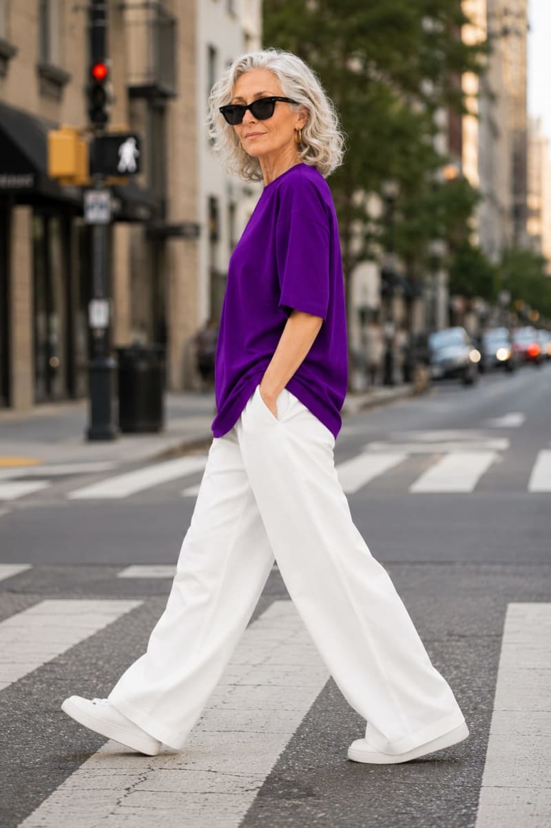 PockMAN Oversized Fit Cotton Classic Round Neck Voilet Tshirt - Image 3