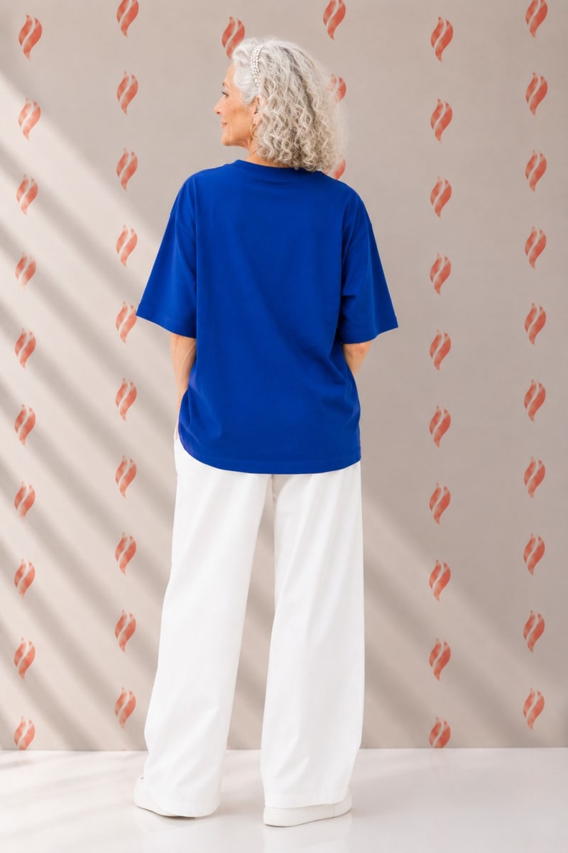 PockMAN Oversized Fit Cotton Classic Round Neck Royal Blue Tshirt - Image 4