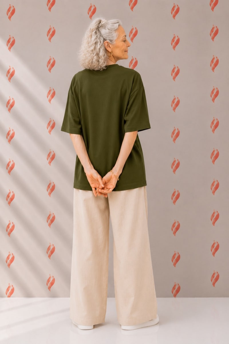 PockMAN Oversized Fit Cotton Classic Round Neck Olive Tshirt - Image 4