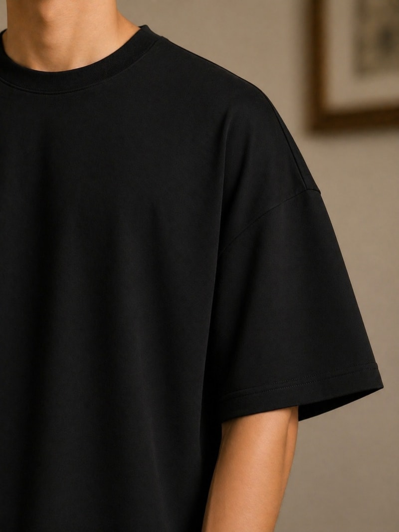 PockMAN Mens Oversized Solid Pure Cotton Terry Black Tshirt - Image 5