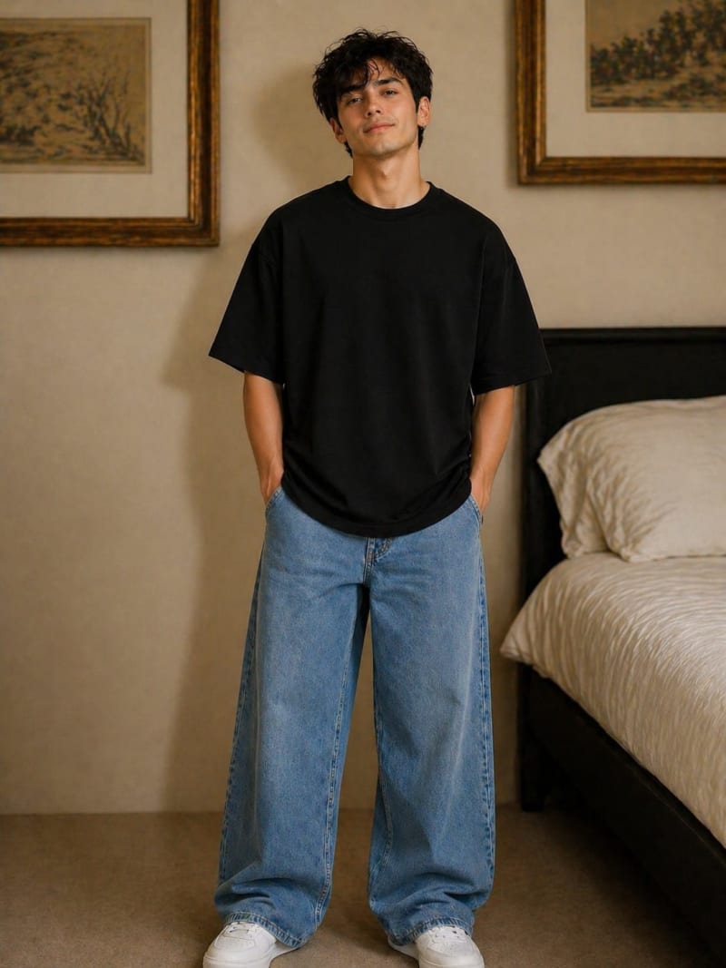 PockMAN Mens Oversized Solid Pure Cotton Terry Black Tshirt - Image 4