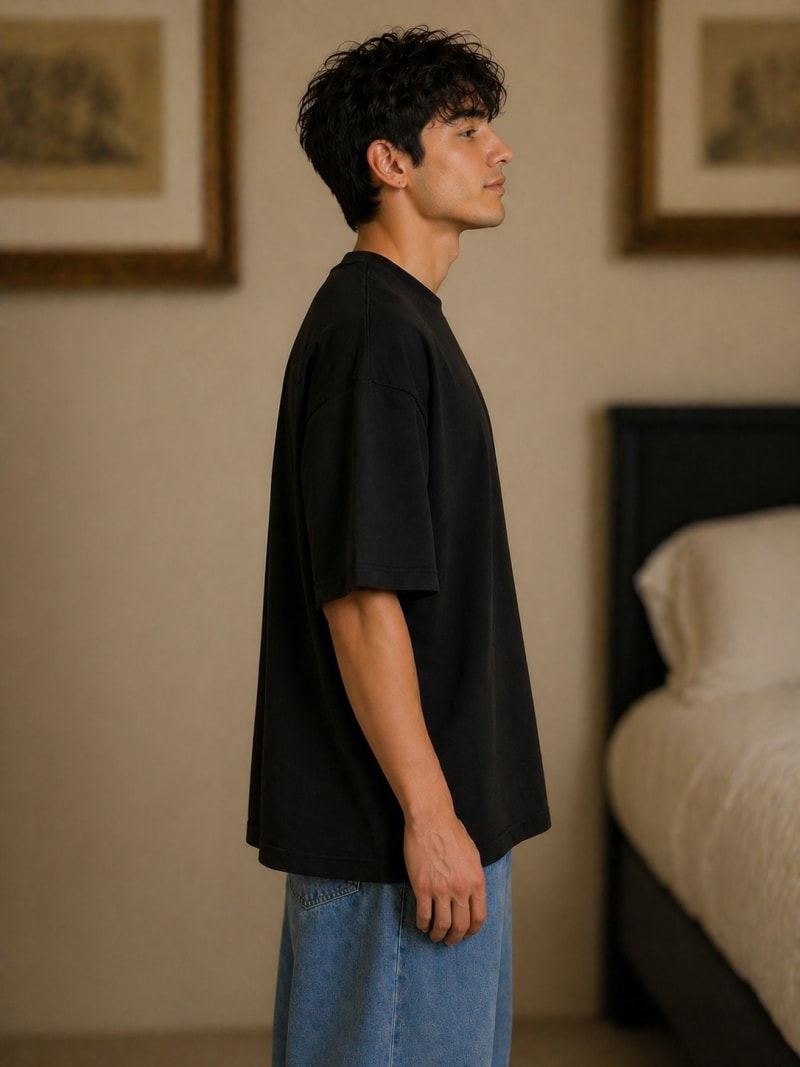 PockMAN Mens Oversized Solid Pure Cotton Terry Black Tshirt - Image 3