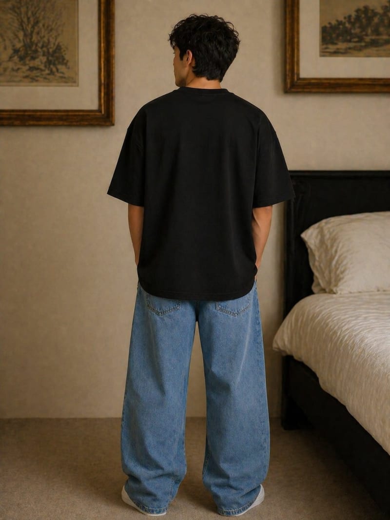 PockMAN Mens Oversized Solid Pure Cotton Terry Black Tshirt - Image 6