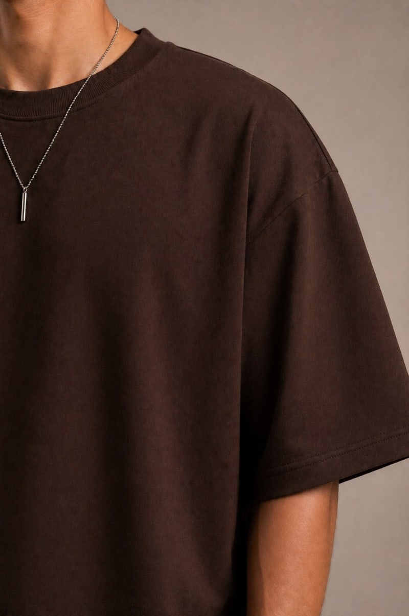 PockMAN Mens Oversized Solid Pure Cotton Terry Dark Brown Tshirt - Image 5