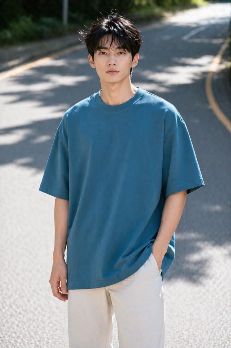 PockMAN Mens Oversized Solid Pure Cotton Terry Teal Tshirt - Image 3