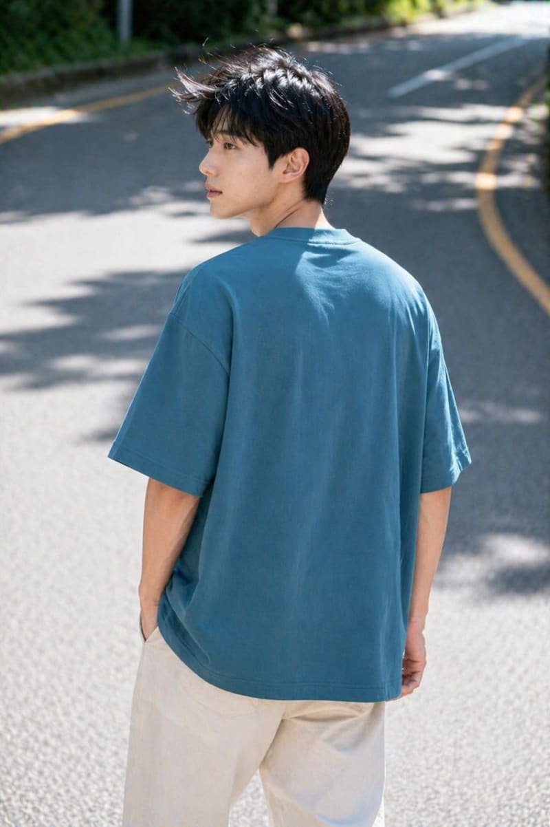 PockMAN Mens Oversized Solid Pure Cotton Terry Teal Tshirt - Image 6