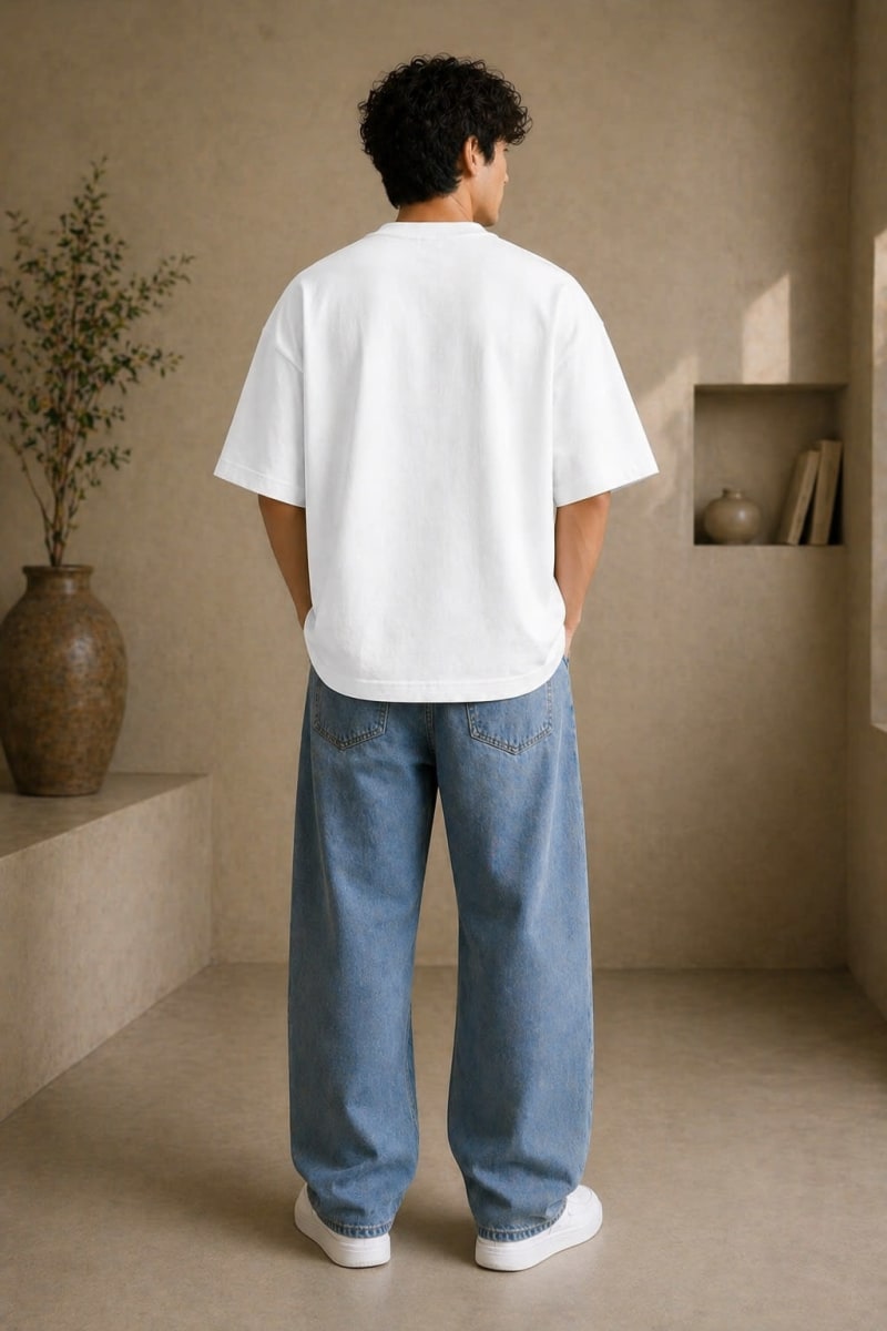PockMAN Mens Oversized Solid Pure Cotton Terry White Tshirt - Image 6