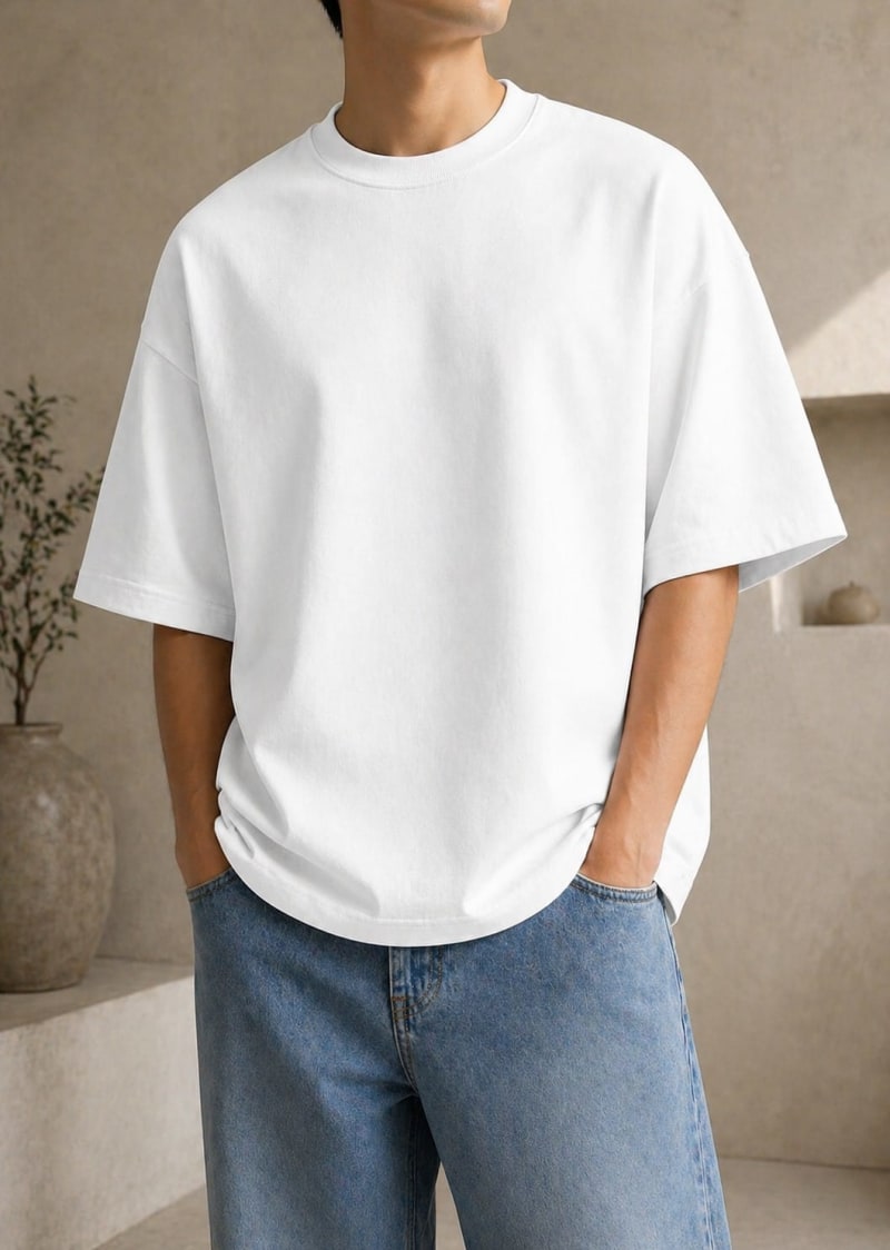 PockMAN Mens Oversized Solid Pure Cotton Terry White Tshirt - Image 5