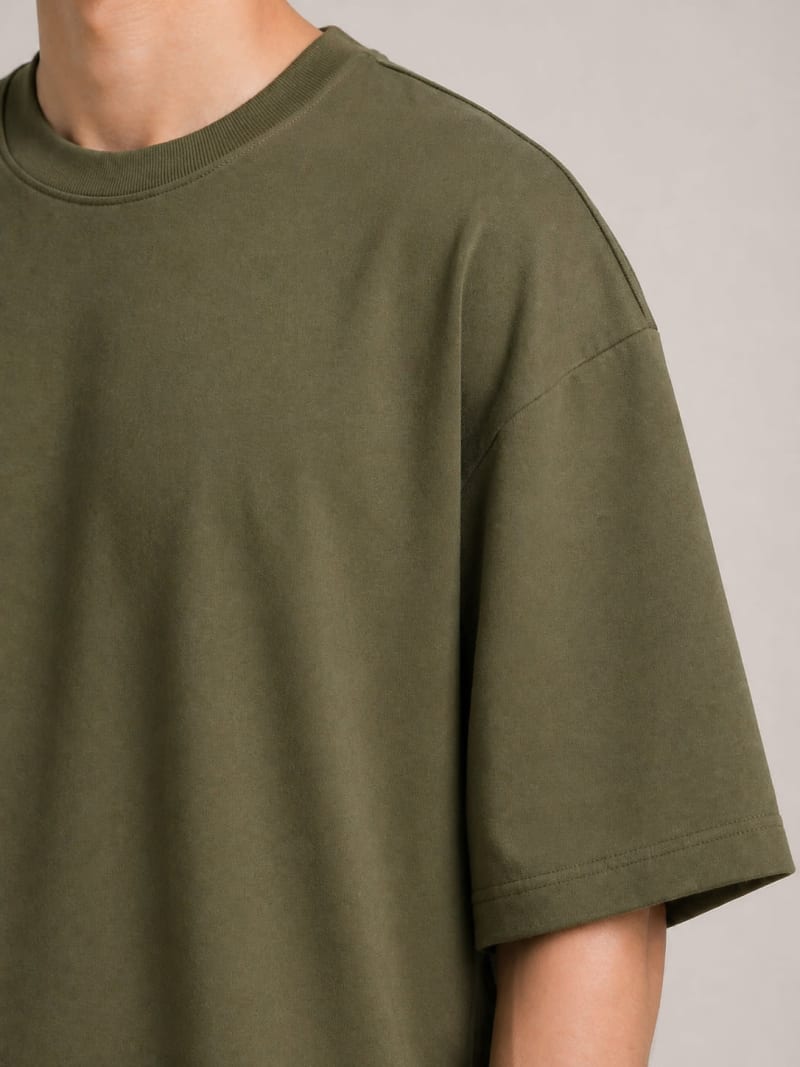 PockMAN Mens Oversized Solid Pure Cotton Terry Dark Olive Tshirt - Image 5