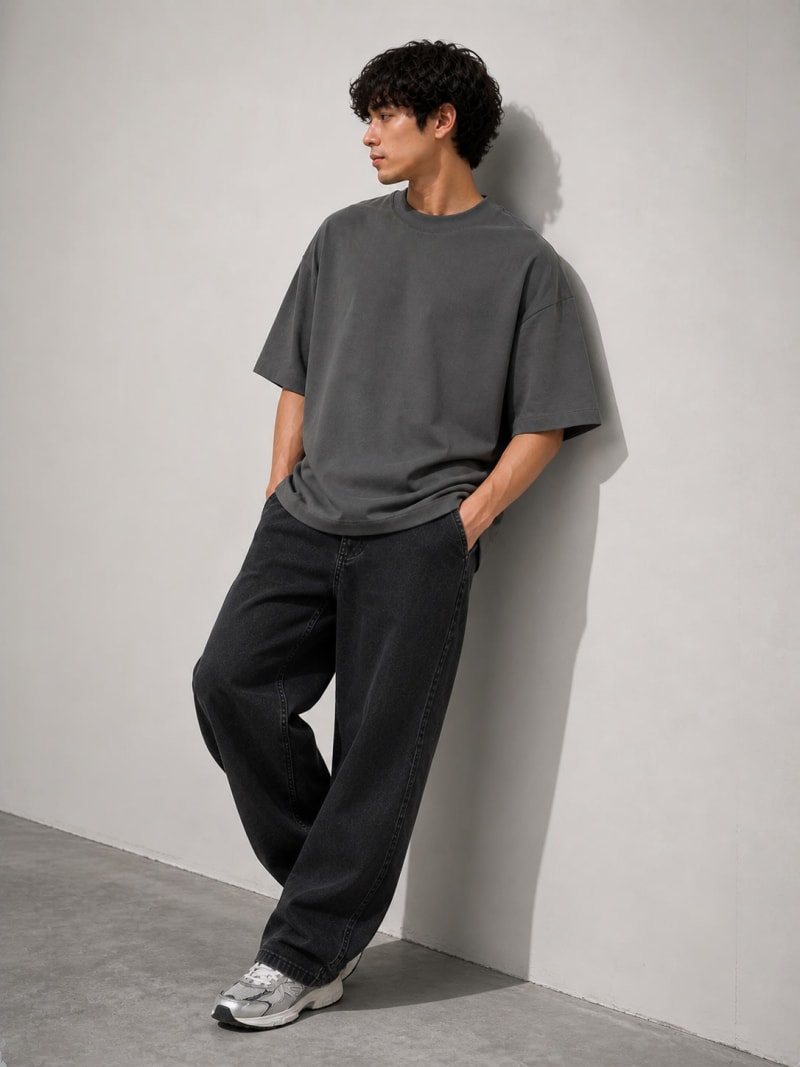 PockMAN Mens Oversized Solid Pure Cotton Terry Charcoal Grey Tshirt - Image 3