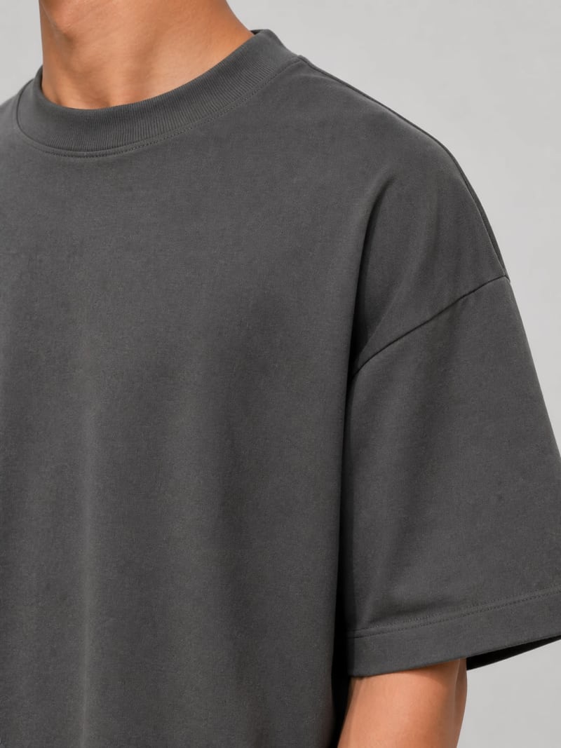 PockMAN Mens Oversized Solid Pure Cotton Terry Charcoal Grey Tshirt - Image 5