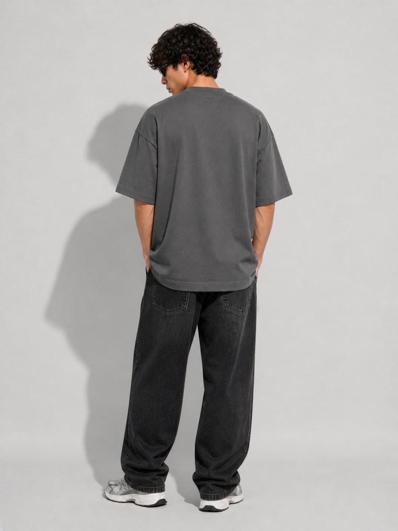 PockMAN Mens Oversized Solid Pure Cotton Terry Charcoal Grey Tshirt - Image 6