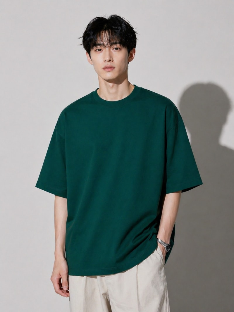 PockMAN Mens Oversized Solid Pure Cotton Terry Bottle Green Tshirt - Image 3