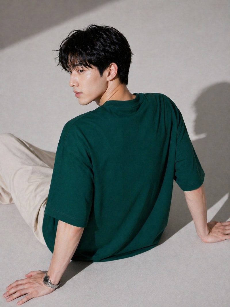 PockMAN Mens Oversized Solid Pure Cotton Terry Bottle Green Tshirt - Image 4