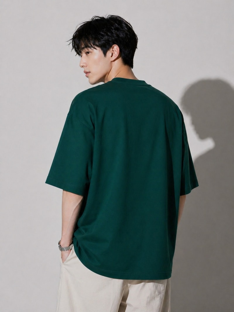 PockMAN Mens Oversized Solid Pure Cotton Terry Bottle Green Tshirt - Image 6