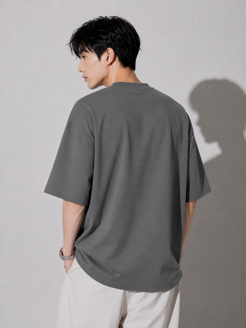 PockMAN Mens Oversized Solid Pure Cotton Terry Light Grey Tshirt - Image 6