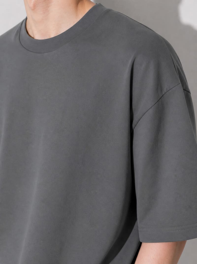 PockMAN Mens Oversized Solid Pure Cotton Terry Light Grey Tshirt - Image 5