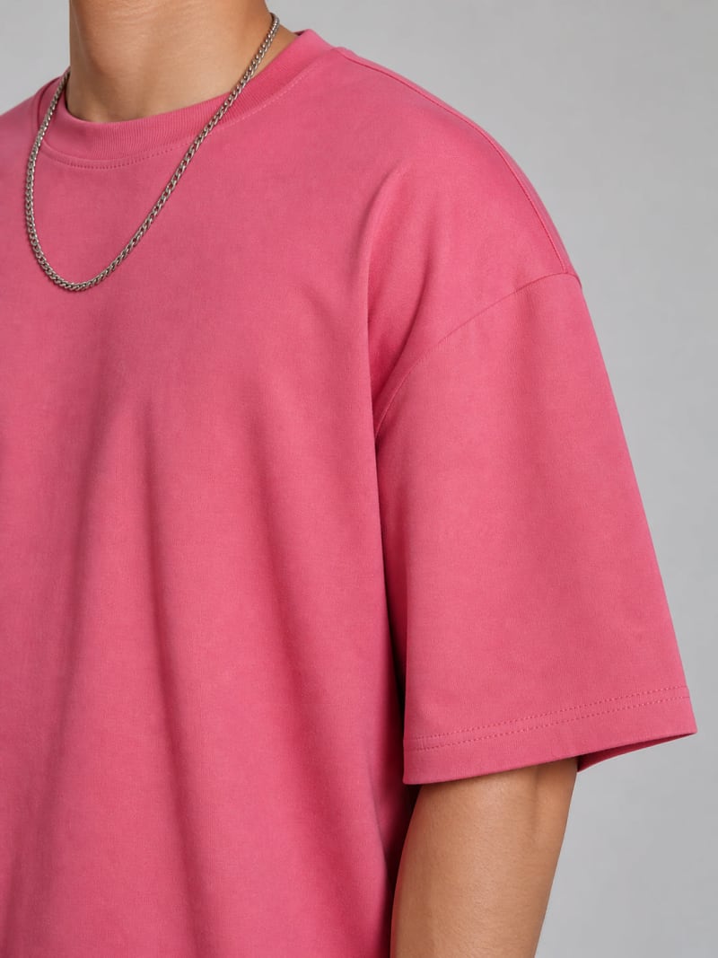 PockMAN Mens Oversized Solid Pure Cotton Terry Coral Pink Tshirt - Image 5