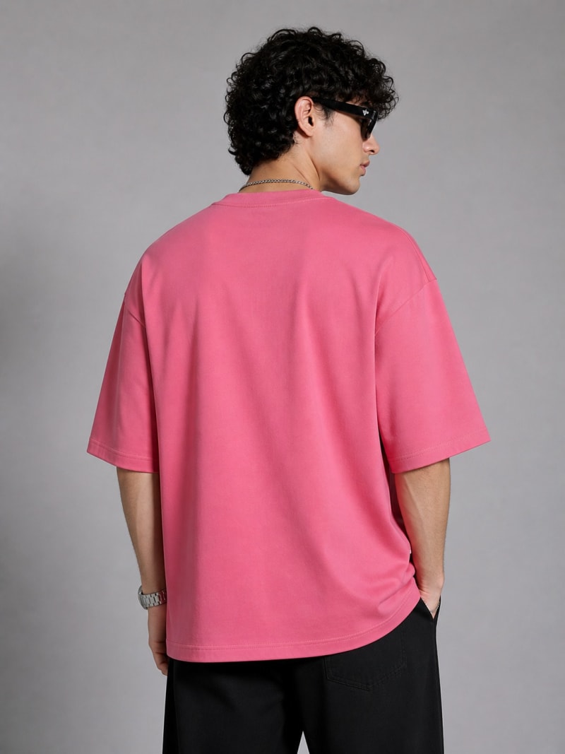 PockMAN Mens Oversized Solid Pure Cotton Terry Coral Pink Tshirt - Image 6