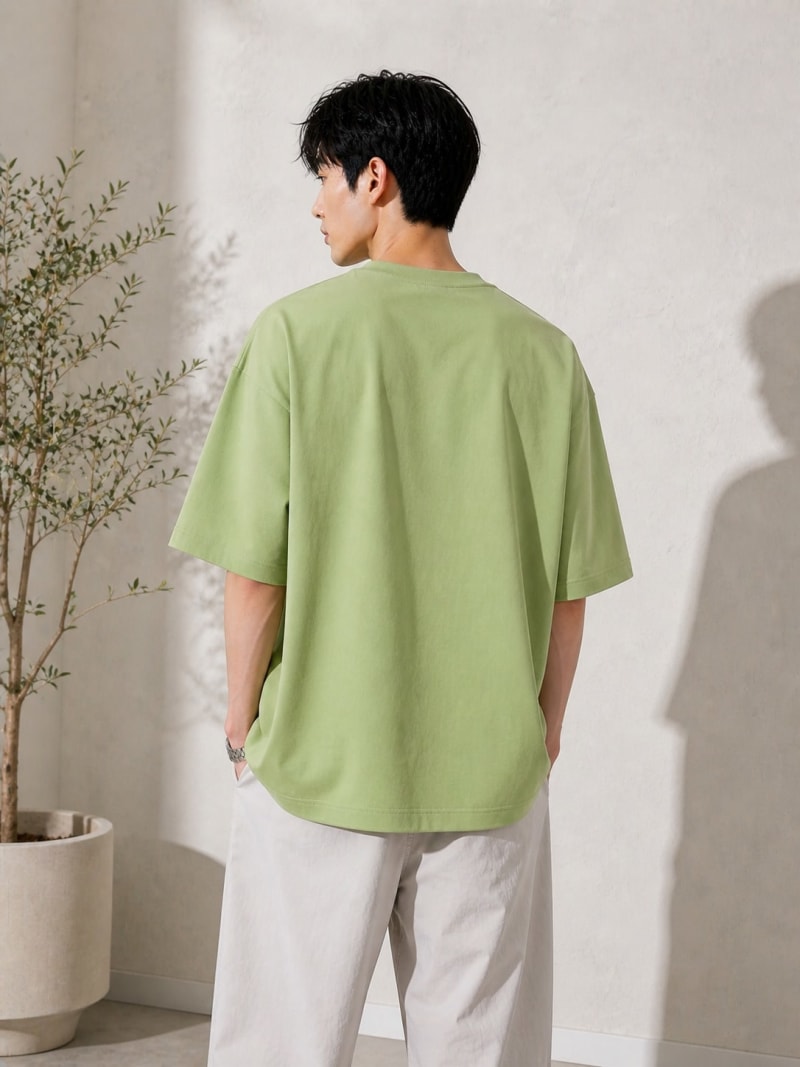 PockMAN Mens Oversized Solid Pure Cotton Terry Dull Green Tshirt - Image 6