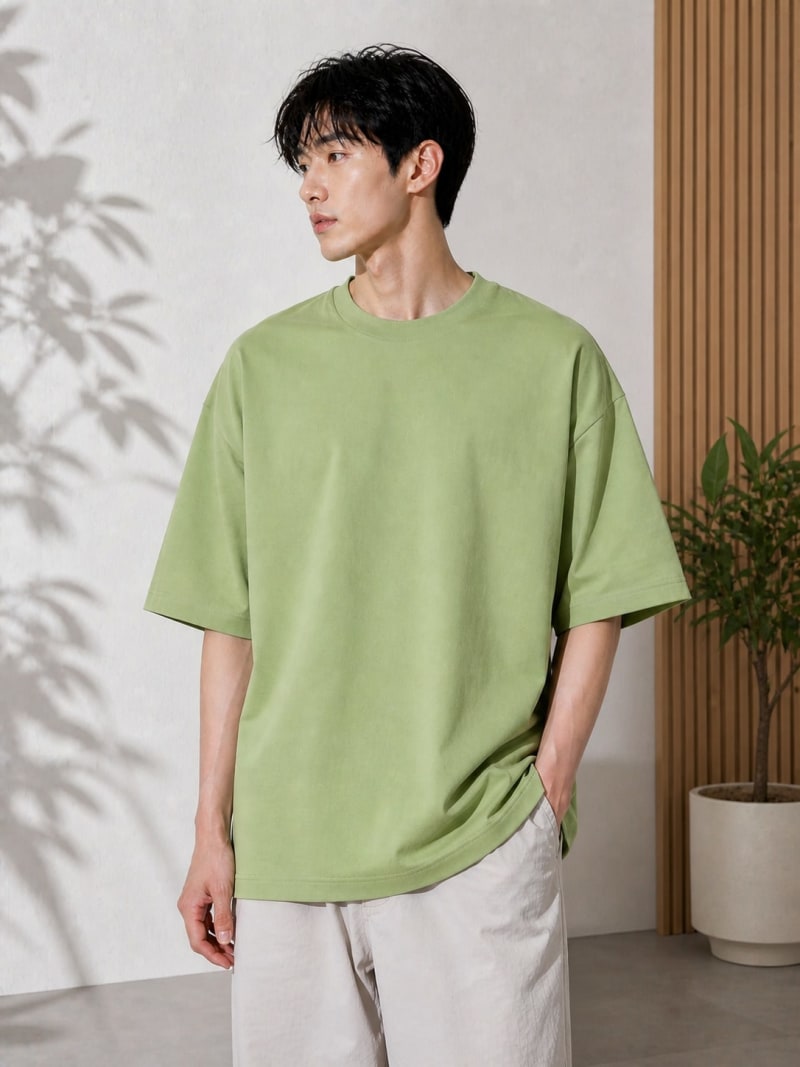 PockMAN Mens Oversized Solid Pure Cotton Terry Dull Green Tshirt - Image 4