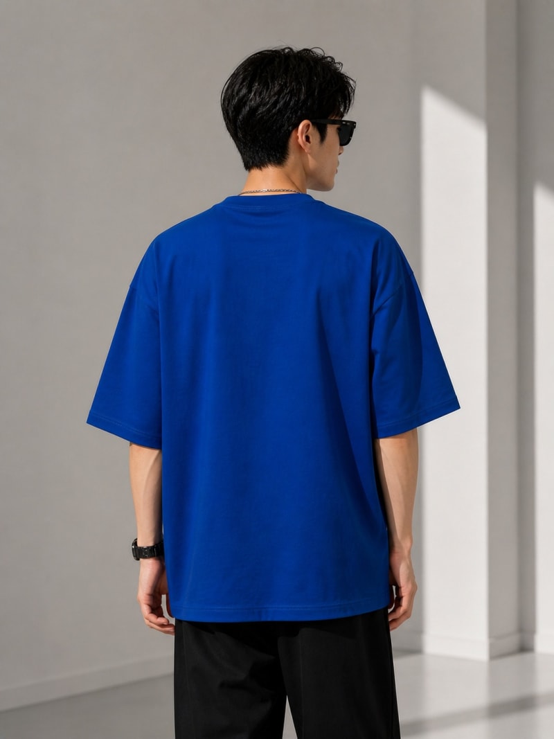 PockMAN Mens Oversized Solid Pure Cotton Terry Royal Blue Tshirt - Image 6