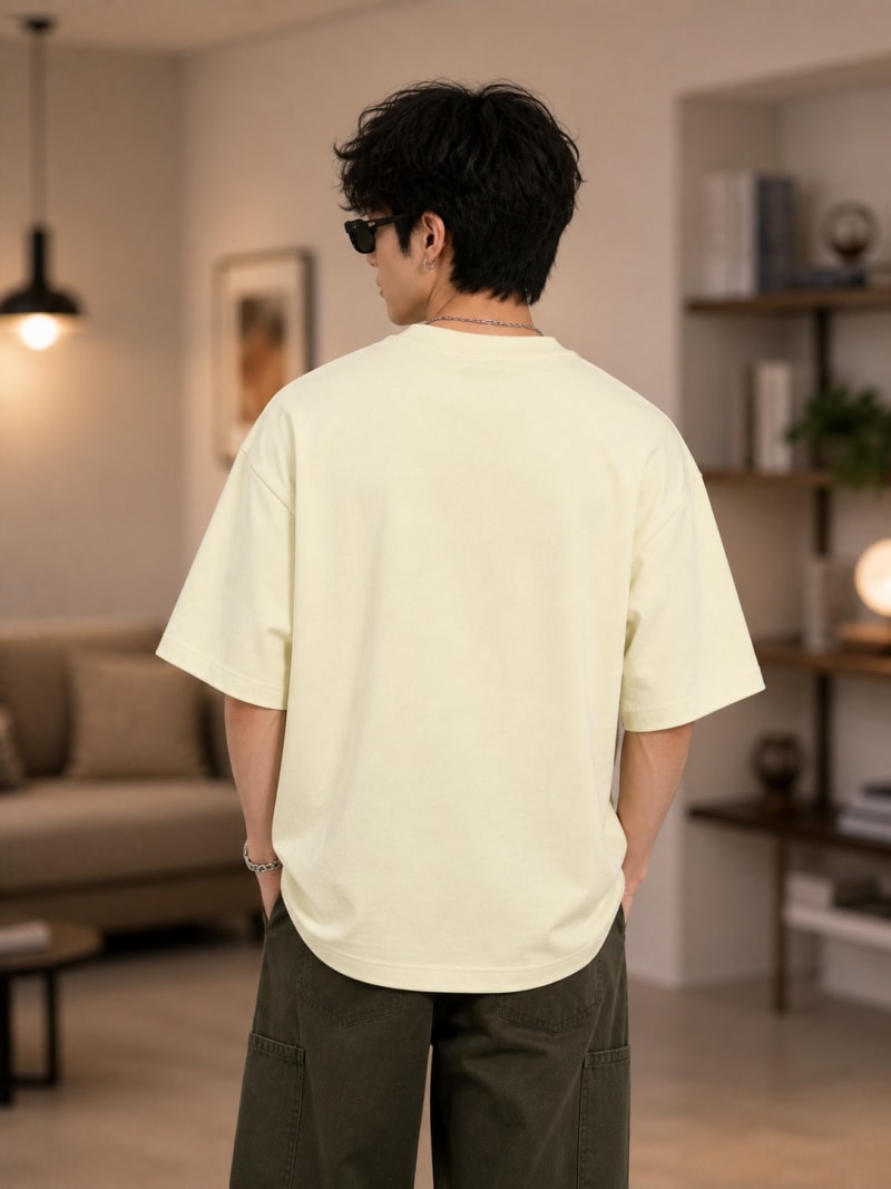 PockMAN Mens Oversized Solid Pure Cotton Terry Fawn Beige Tshirt - Image 6
