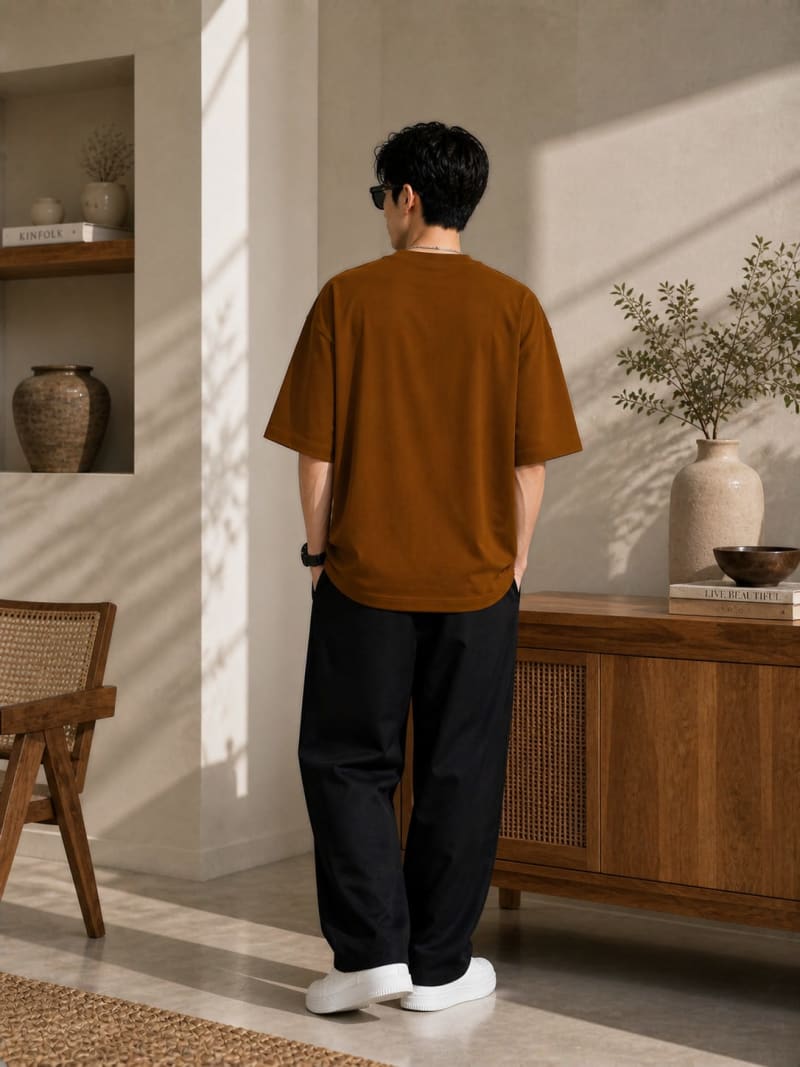 PockMAN Mens Oversized Solid Pure Cotton Terry Brown  Tshirt - Image 6