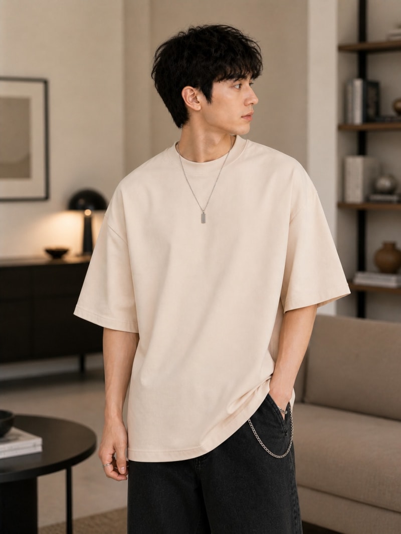 PockMAN Mens Oversized Solid Pure Cotton Terry Desert Sand Tshirt - Image 3