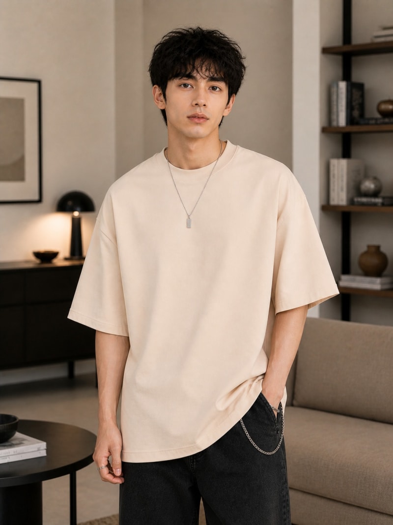 PockMAN Mens Oversized Solid Pure Cotton Terry Desert Sand Tshirt - Image 4