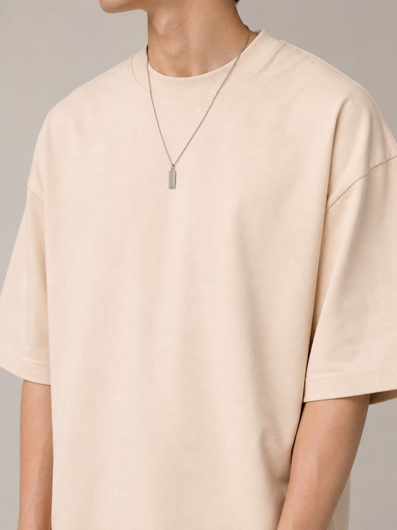 PockMAN Mens Oversized Solid Pure Cotton Terry Desert Sand Tshirt - Image 5