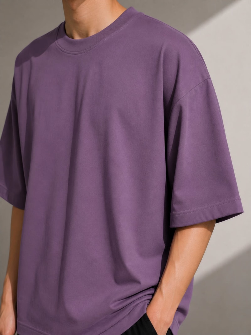 PockMAN Mens Oversized Solid Pure Cotton Terry Mauve Tshirt - Image 5