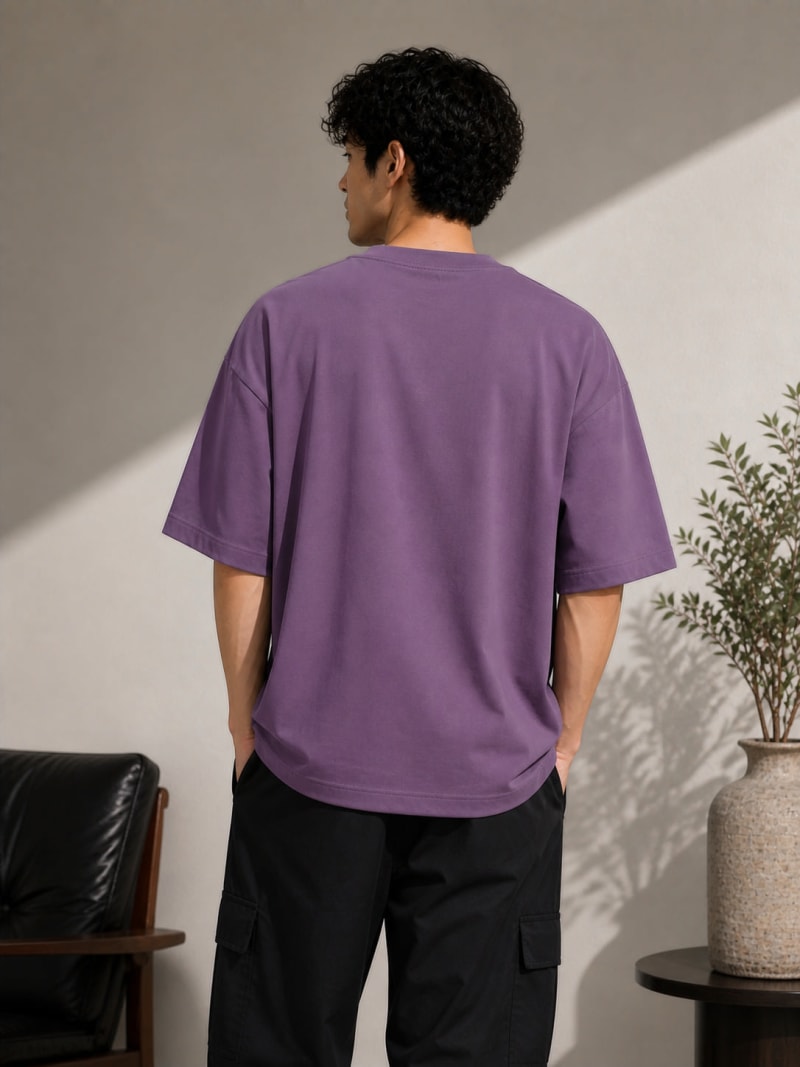 PockMAN Mens Oversized Solid Pure Cotton Terry Mauve Tshirt - Image 6