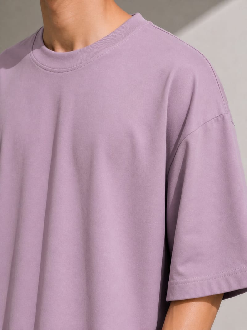 PockMAN Mens Oversized Solid Pure Cotton Terry Dusty Lavender Tshirt - Image 5