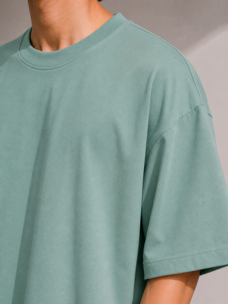 PockMAN Mens Oversized Solid Pure Cotton Terry Greyish Teal Tshirt - Image 5