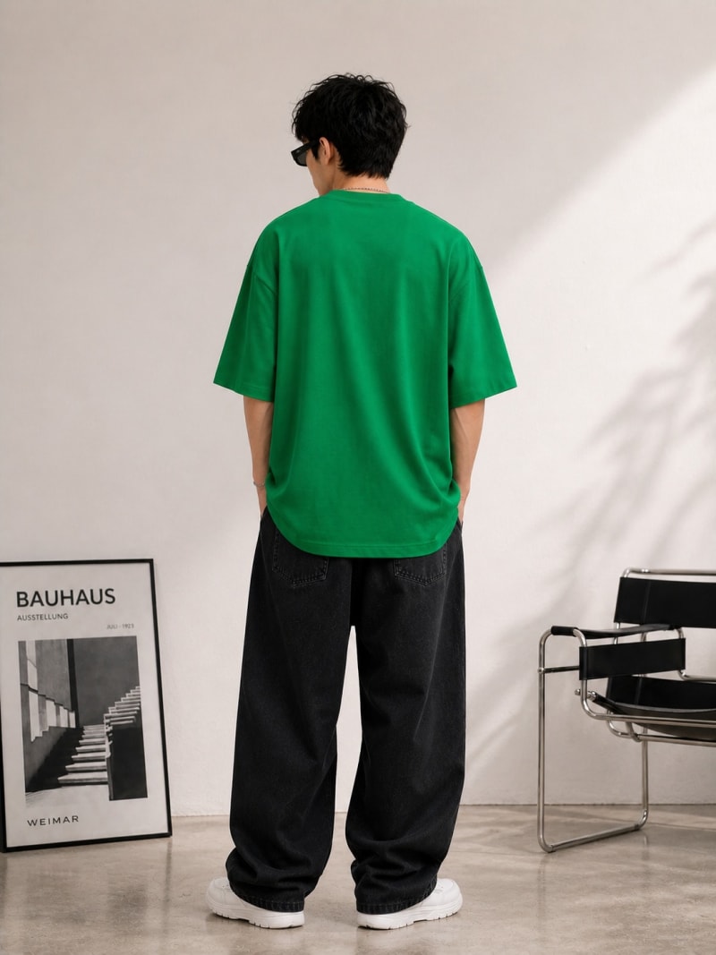 PockMAN Mens Oversized Solid Pure Cotton Terry Green Tshirt - Image 6