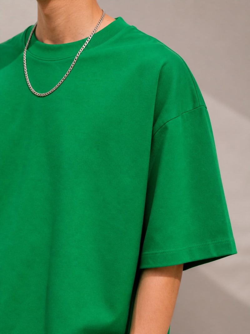 PockMAN Mens Oversized Solid Pure Cotton Terry Green Tshirt - Image 5