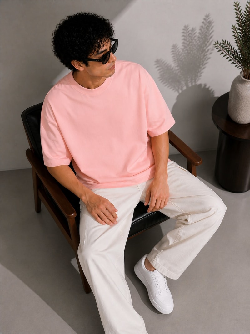 PockMAN Mens Oversized Solid Pure Cotton Terry Rose Gold  Tshirt - Image 3
