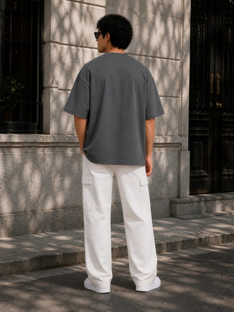 PockMAN Mens Oversized Solid Pure Cotton Terry Dark Grey Tshirt - Image 6