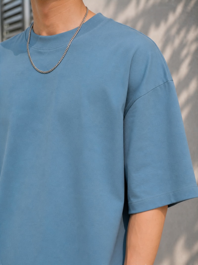 PockMAN Mens Oversized Solid Pure Cotton Terry Moonstone Blue Tshirt - Image 5
