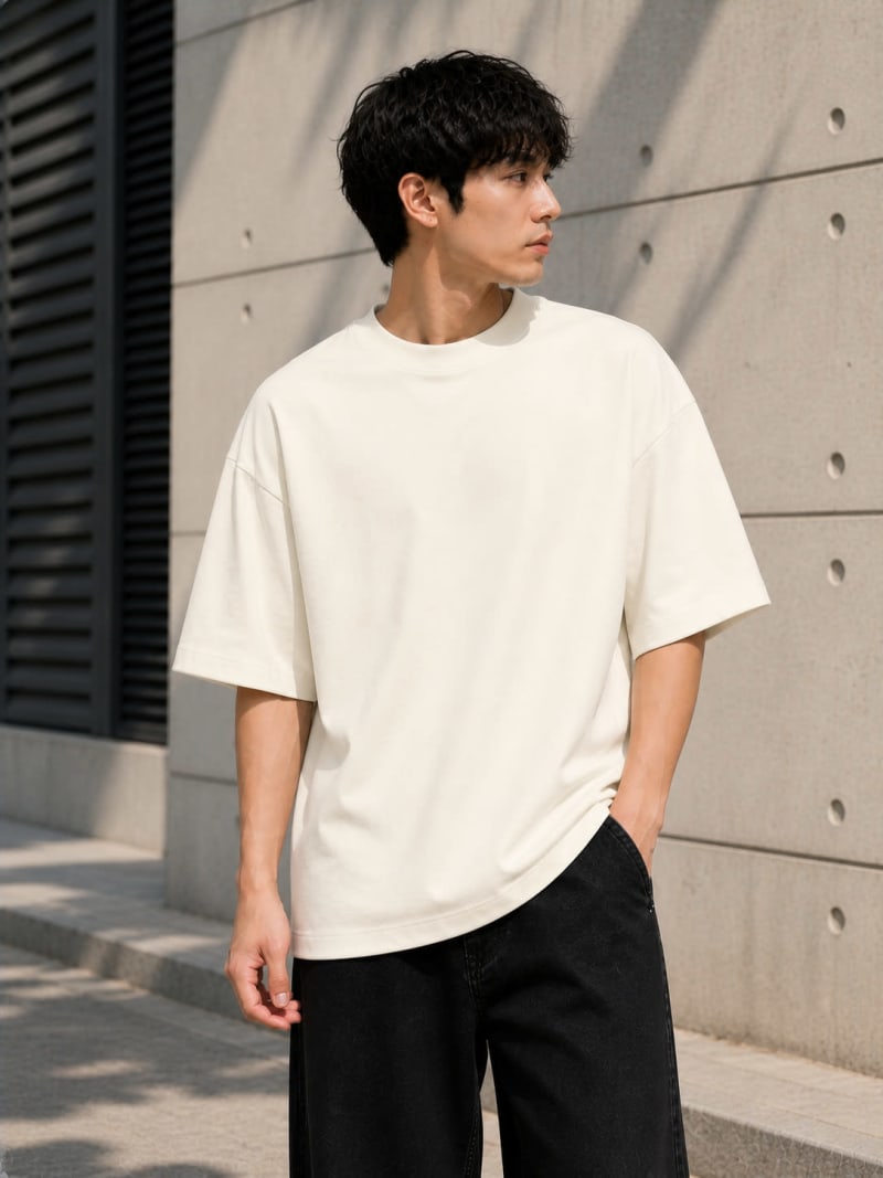 PockMAN Mens Oversized Solid Pure Cotton Terry Off White Tshirt - Image 3