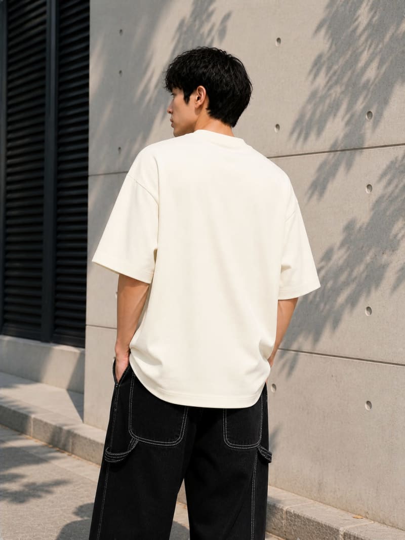 PockMAN Mens Oversized Solid Pure Cotton Terry Off White Tshirt - Image 6