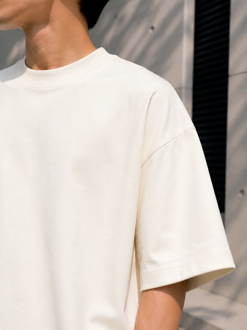 PockMAN Mens Oversized Solid Pure Cotton Terry Off White Tshirt - Image 5